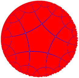 Poincare projection of a regular pentagon tiling of negatively curved space.
