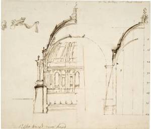 A figure from Wren's design of St. Paul's Cathedral. (Courtesy of the British Museum)